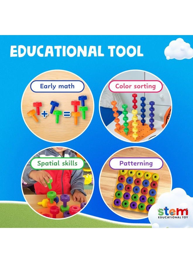 Skoolzy Peg Board Set - Montessori Toys for 2 Year Old - 33 Pc Peg Board for Kids - Occupational Therapy Toys with Pegs, Dice, Lacing String & Storage Bag - Montessori Toys for 2+ Year Old - Image 2